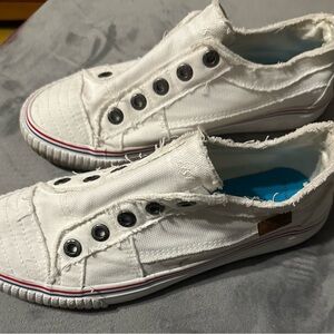 Blowfish White Frayed Slip-On Sneakers